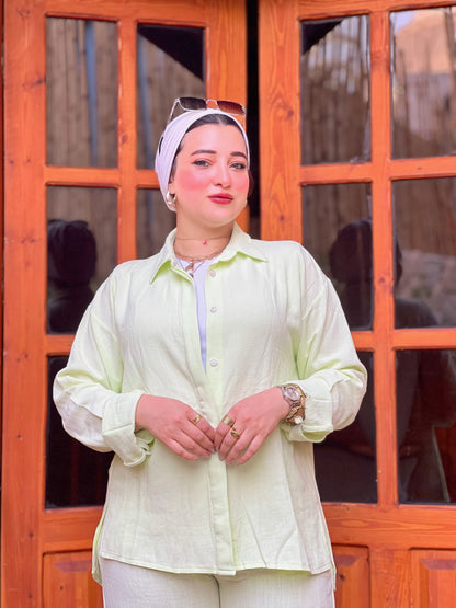 Two-Piece Linen Suit Cream Lime