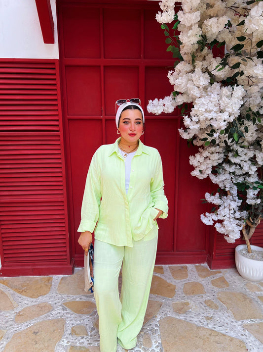 Two-Piece Linen Suit Cream Lime